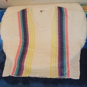 Roxy White Neon Stripe Beach Swim Coverup Dress Small